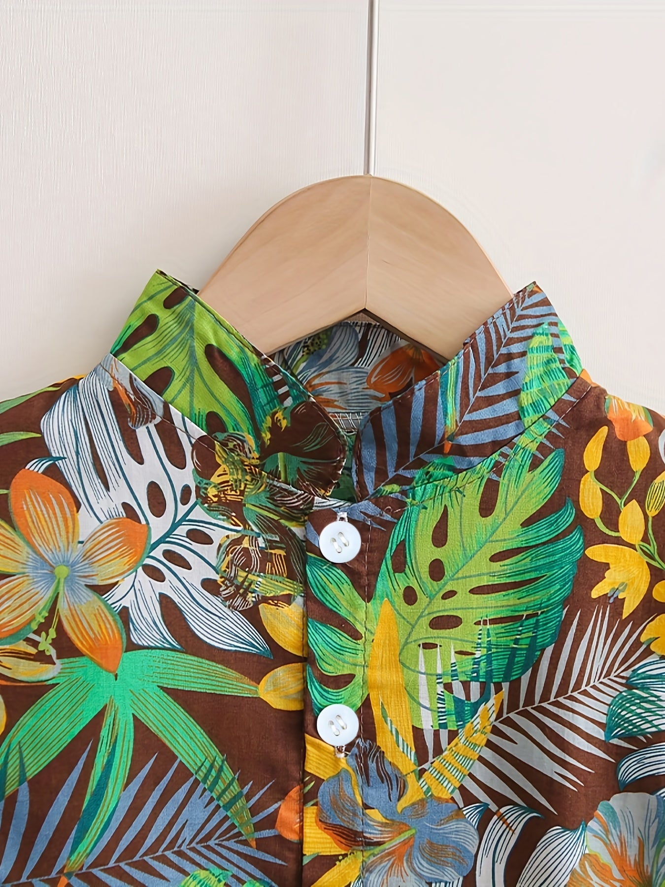 Boys Leaf And Flower Print Casual Outfit Short Sleeves .