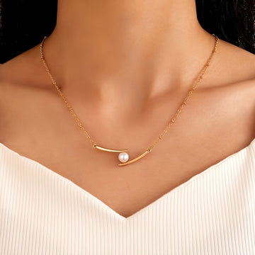 Dainty Necklace With Faux Pearls Pendant Delicate Neck Chain Sweet Jewelry For Women