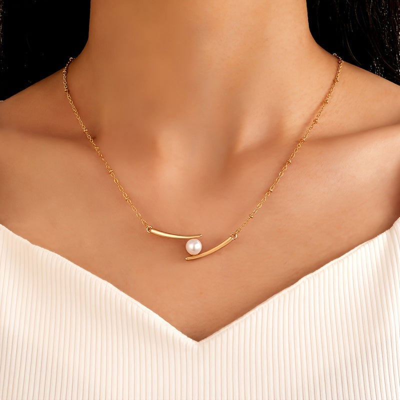 Dainty Necklace With Faux Pearls Pendant Delicate Neck Chain Sweet Jewelry For Women