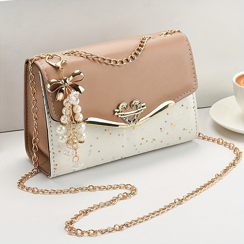 Fashion Polka Dot Beige PU Shoulder Bag .
