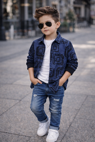 Kids Oven & Knit Contrast Long Sleeve Cotton Shirt (3-14yrs)MH