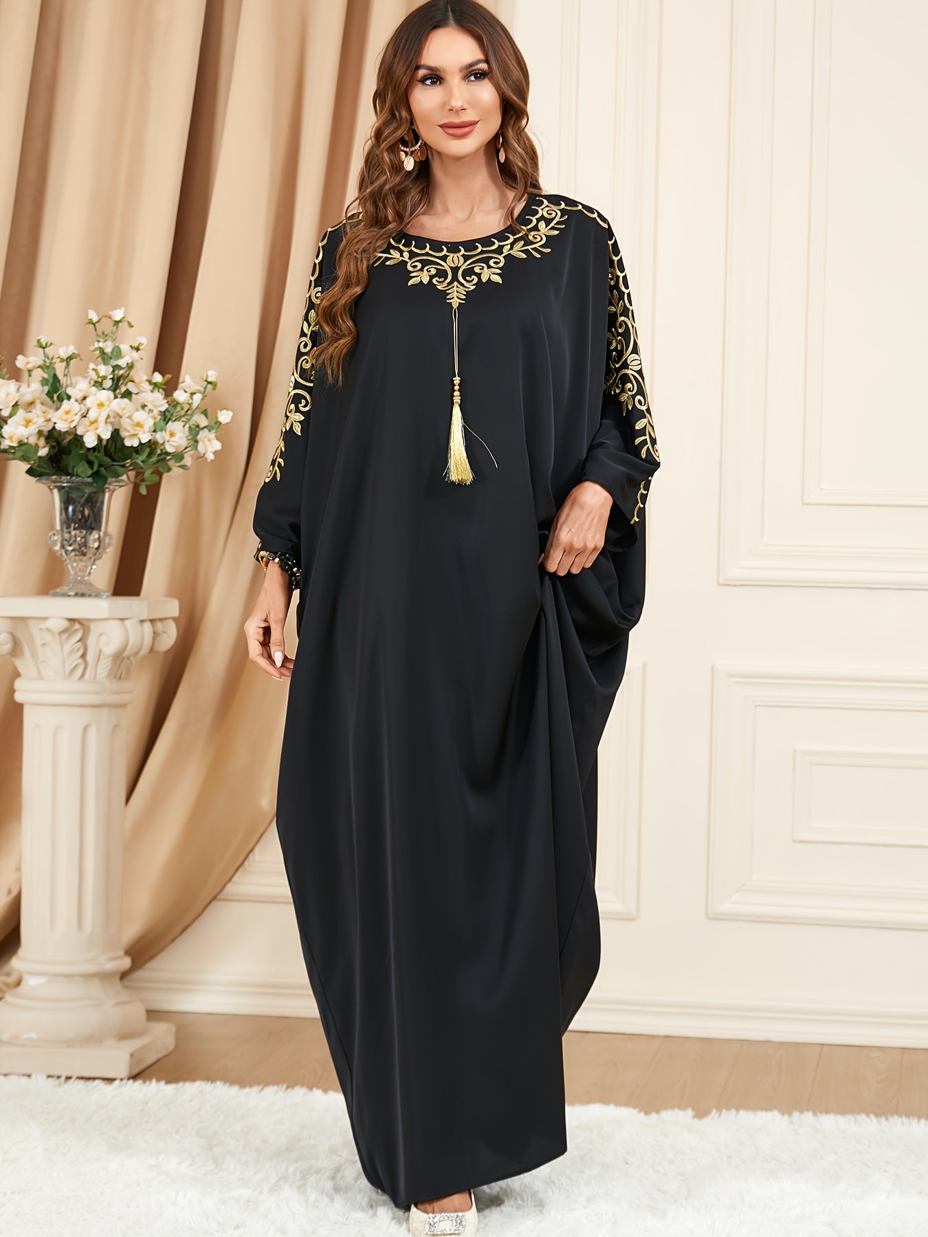 Plus Size Floral Tassel Kaftan Dress - Fashionable Embelegant Style '/MH