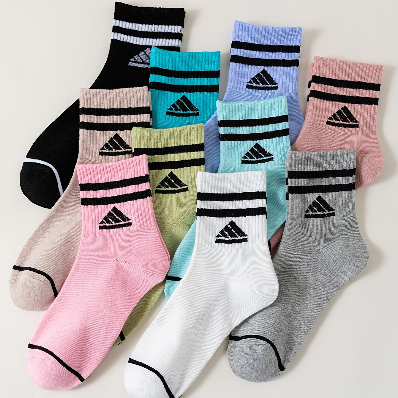 10 Pairs Women'S Fashion Striped Solid Color Short Socks,/MH