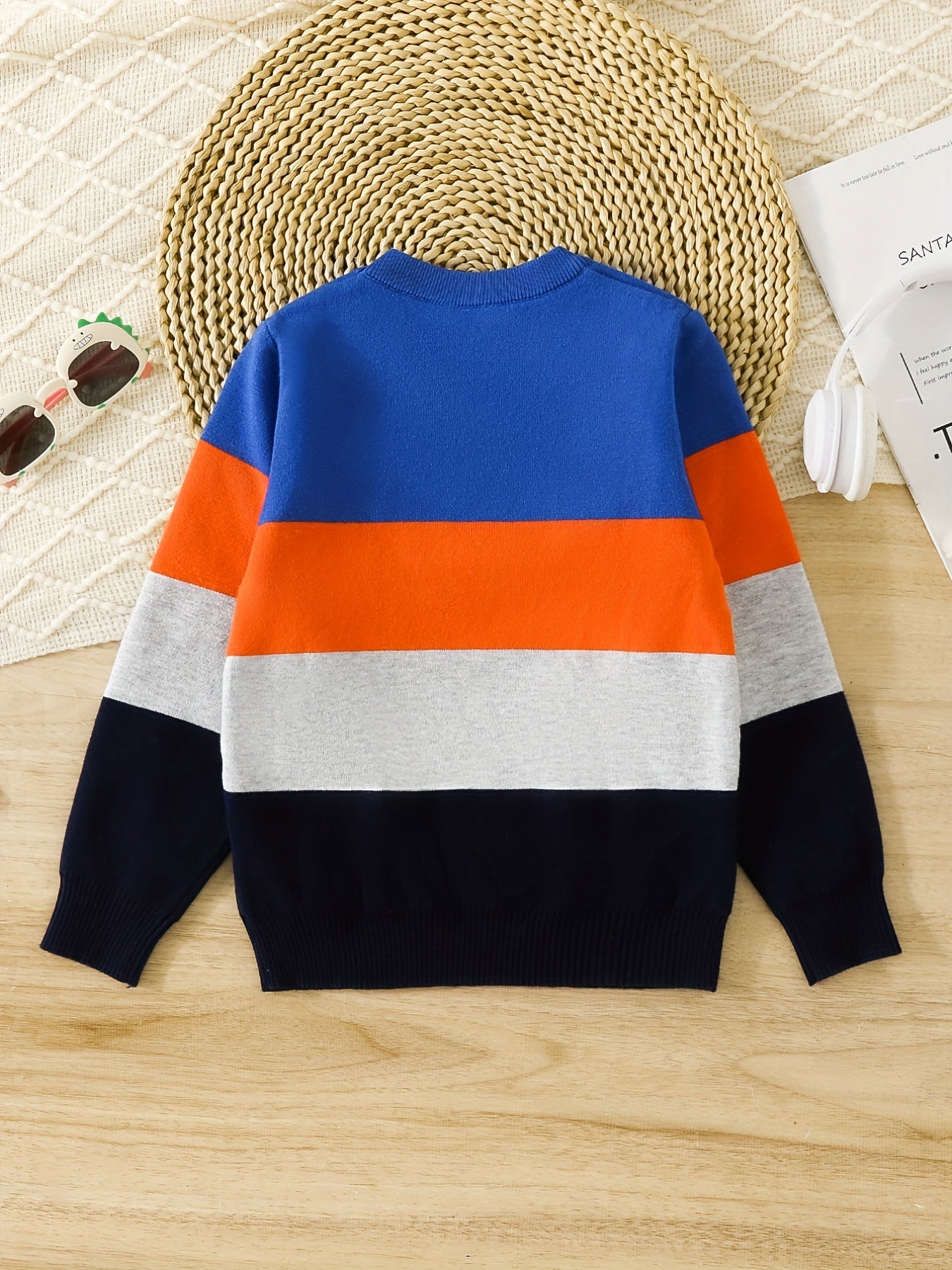Boys Color Block Cartoon Tiger And Crocodile Pattern Sweater