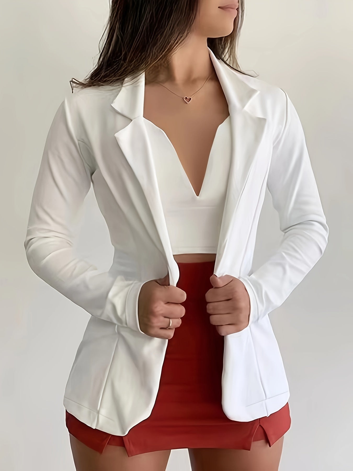Solid Lapel Button Long Sleeve Blazer Jacket, Casual Loose .