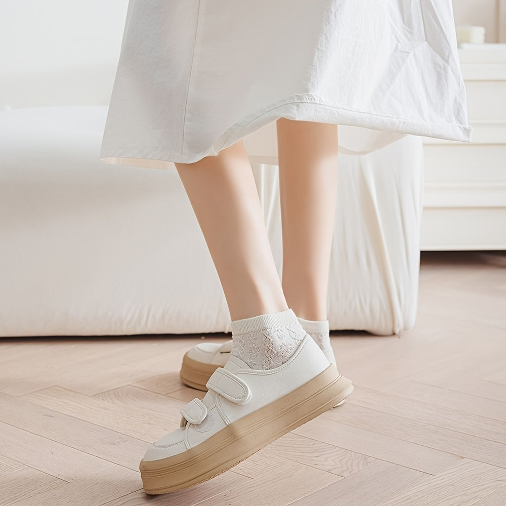 5 Pairs, White JK Socks, Women's Short Socks, /MH