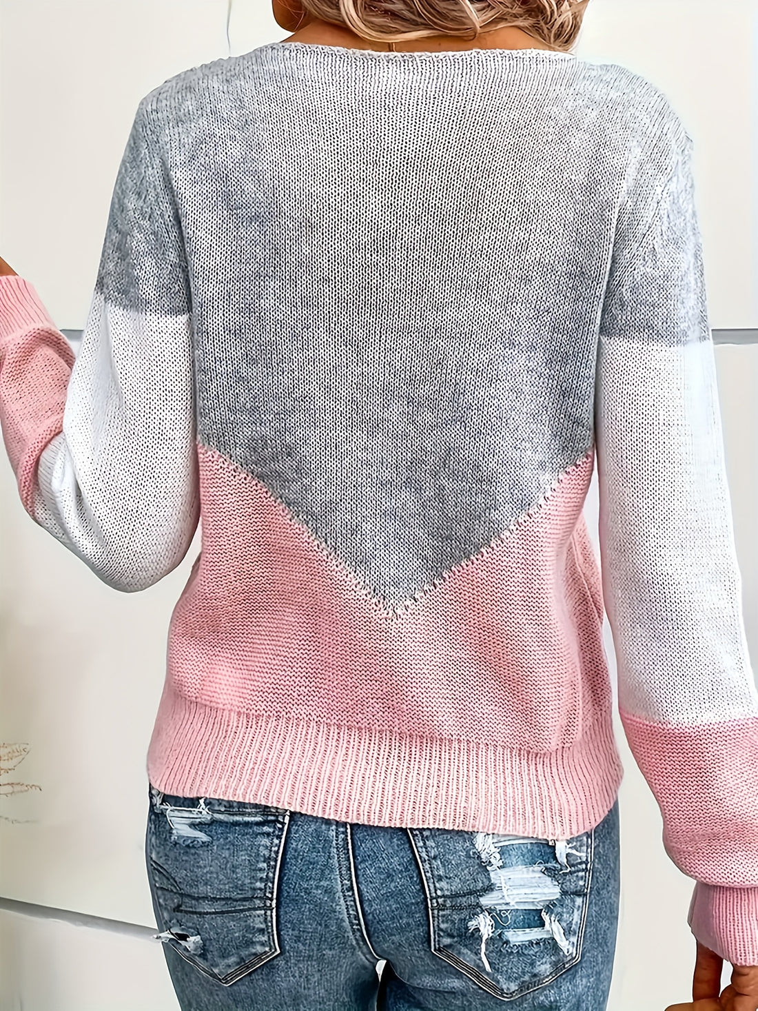 Color Block Cut Out Sweater, Casual Long Sleeve Sweater .