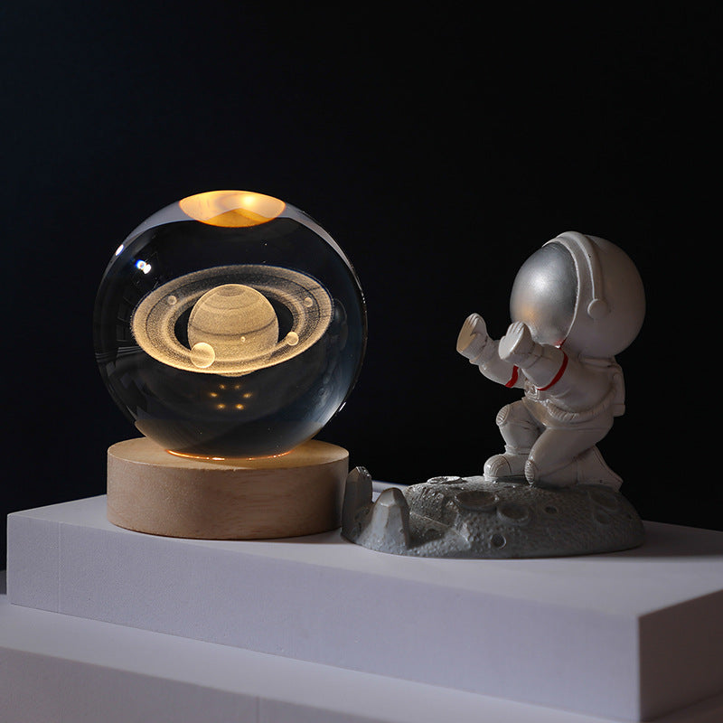 1pc 3D Crystal Ball Night Light with Yellow Warm Galaxy & Planet Pattern, Birthday Gift Idea