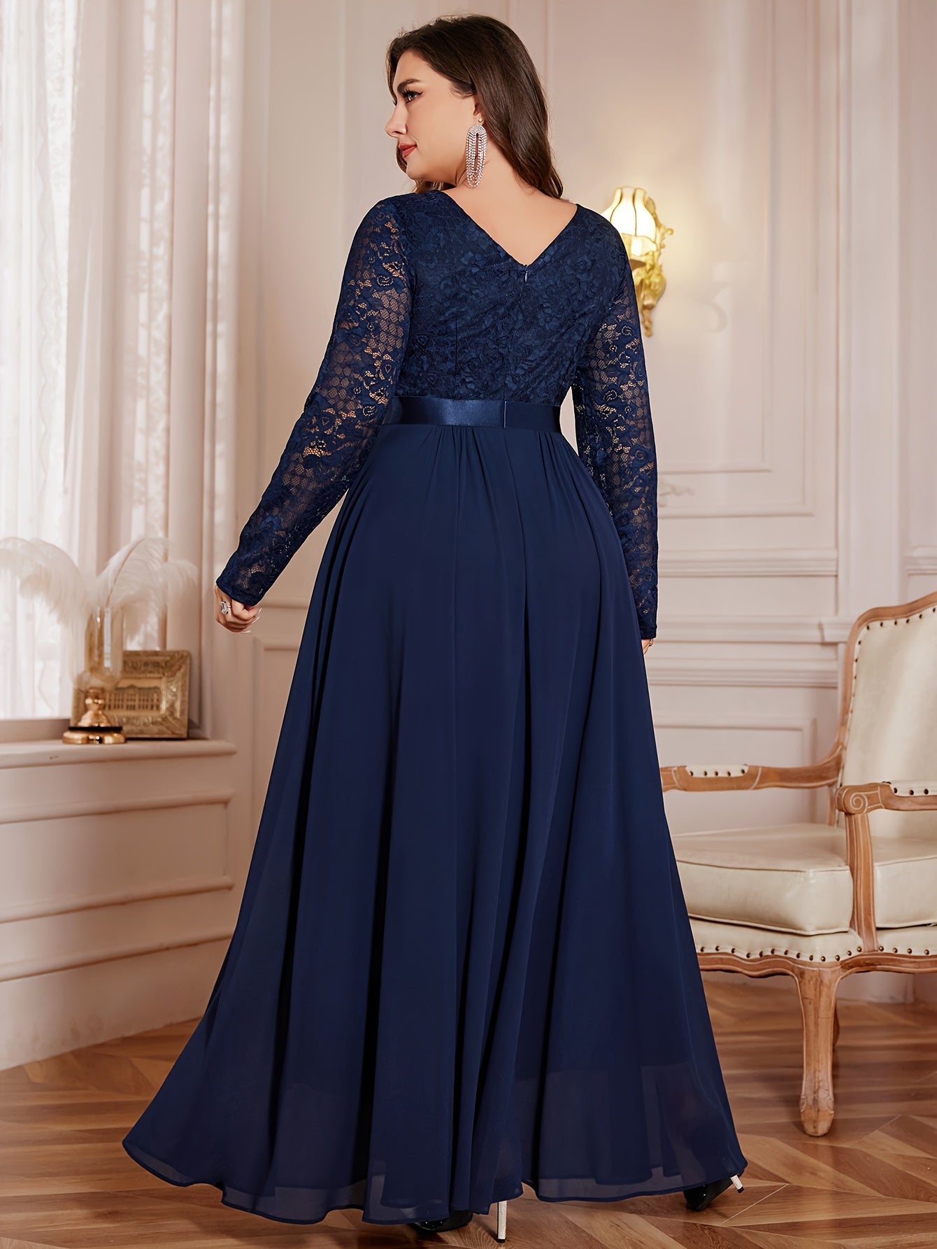 [Elegant Long Dress] Lace and Chiffon Elegant Long Dress ./MH