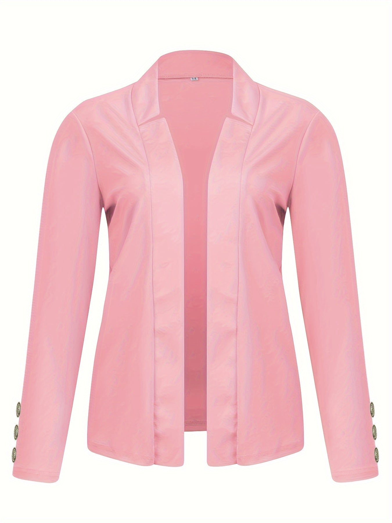 Solid Open Front Button Decor Blazer, Elegant Long Sleeve Blazer.