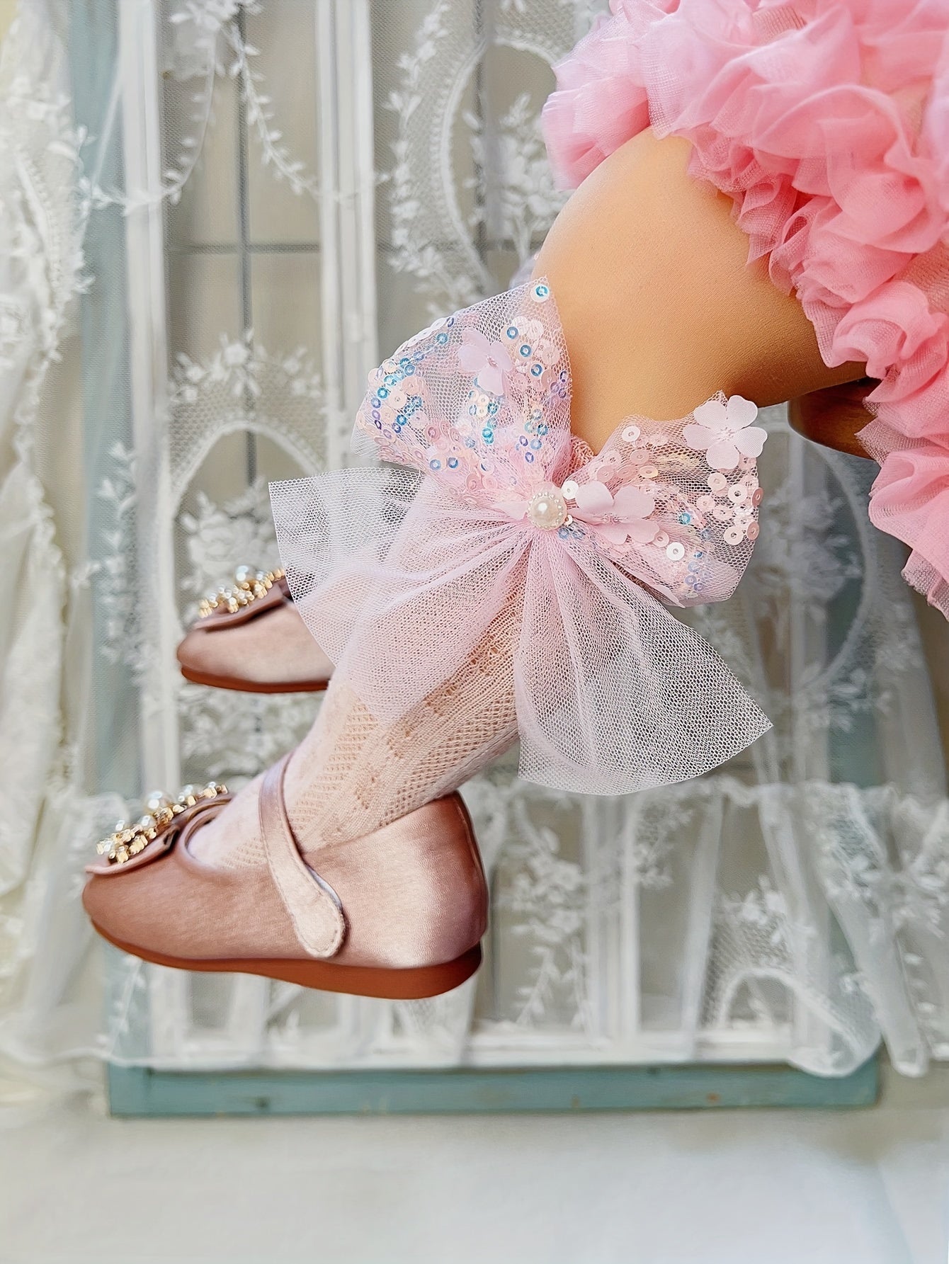 1/3 Pairs Of Girl's Cute Knee-High Socks with A Big Bow,/MH