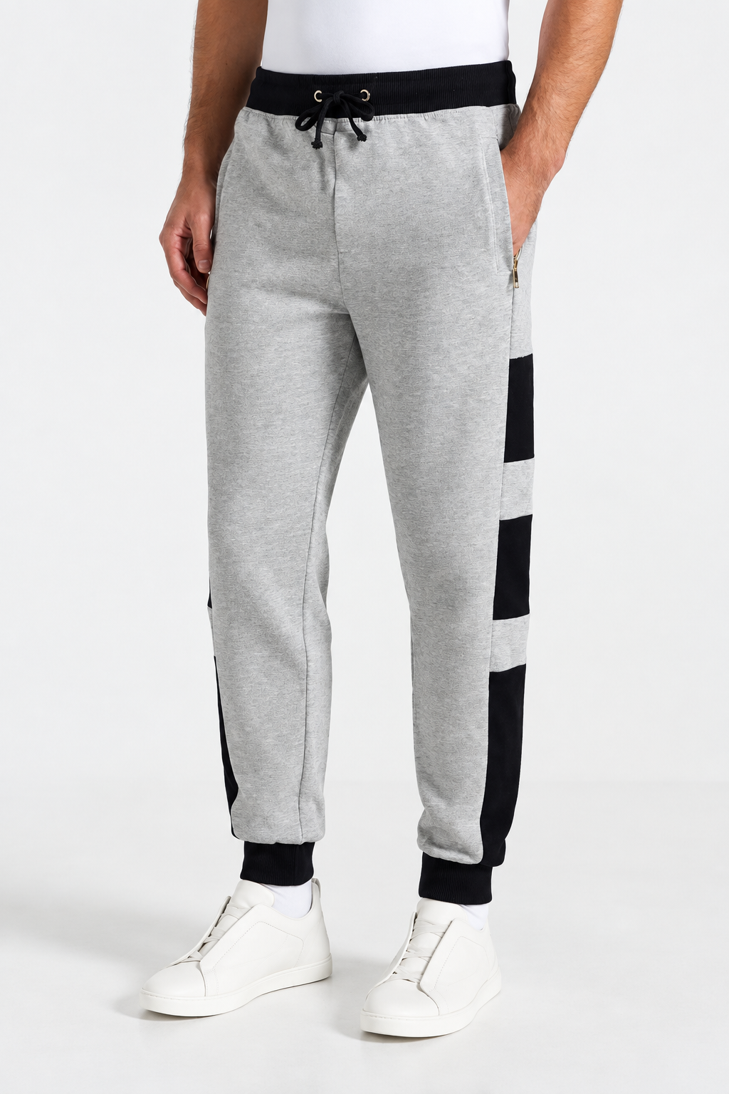 Men’s Grey Trouser with Dark Black Stripe Panels | (Sizes S/30-XXL/38) | MH