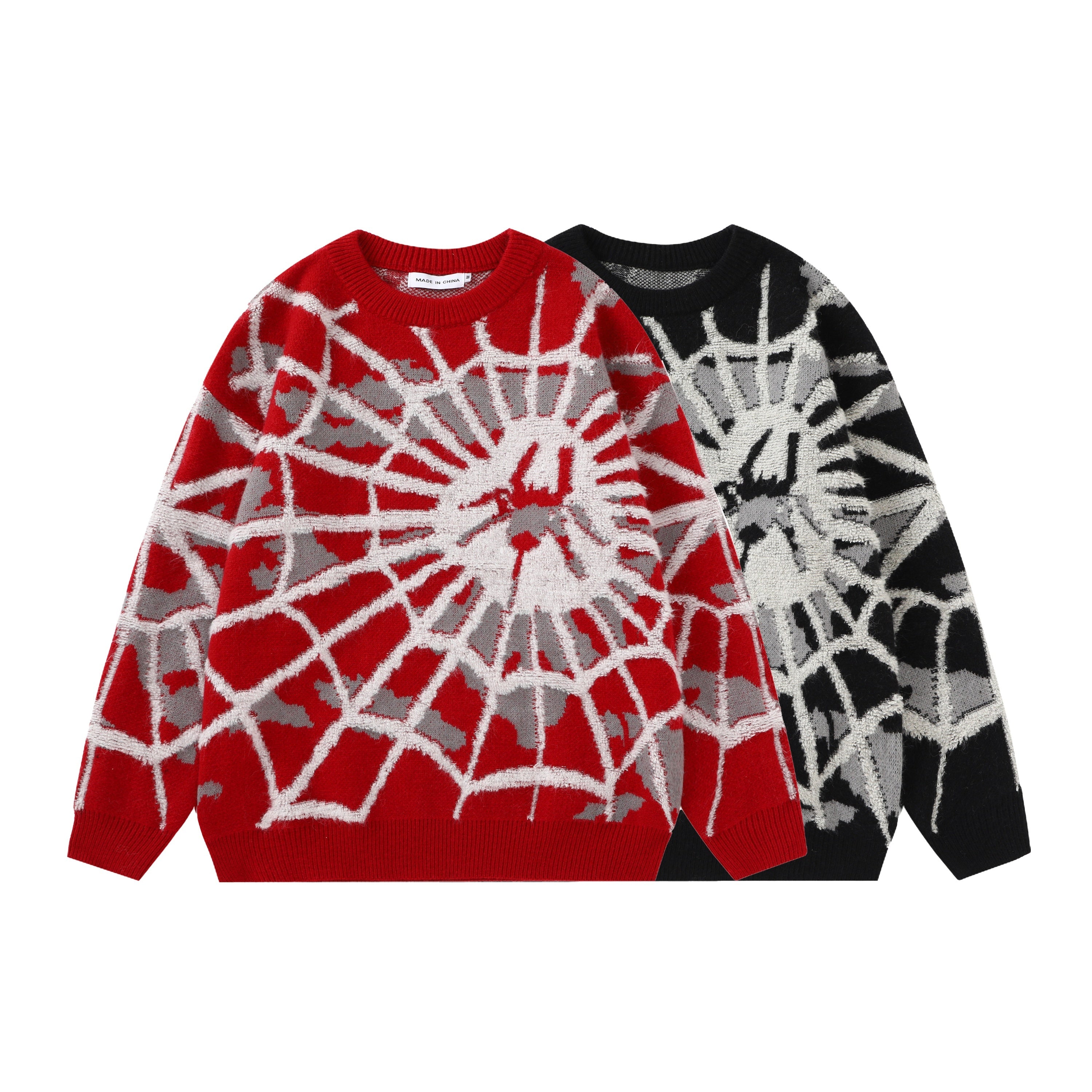 Spider Cobweb Pattern Knitted Sweater, Men's Casual Warm.