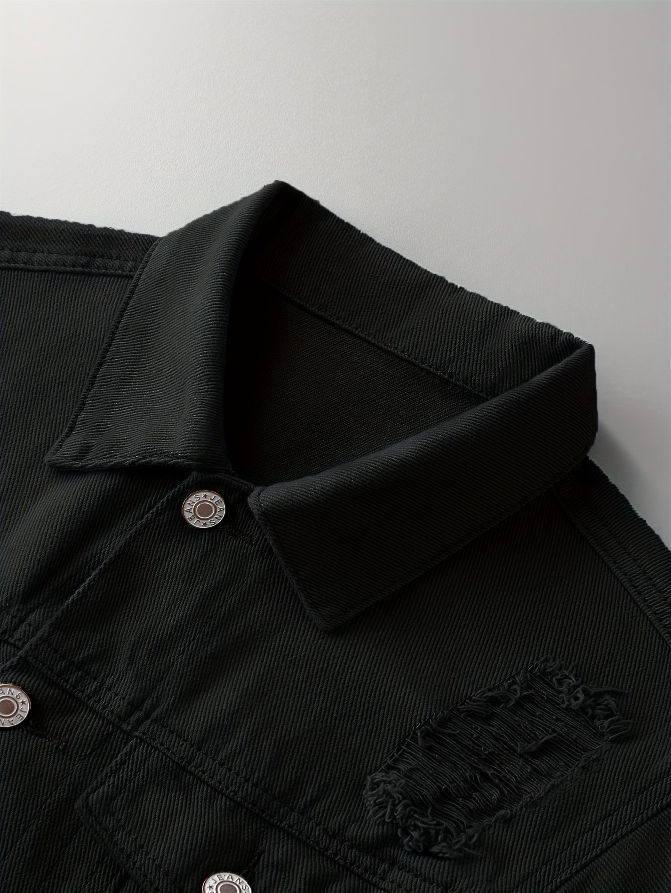 Distressed Ripped Denim Jacket for Men - Stylish Collar,