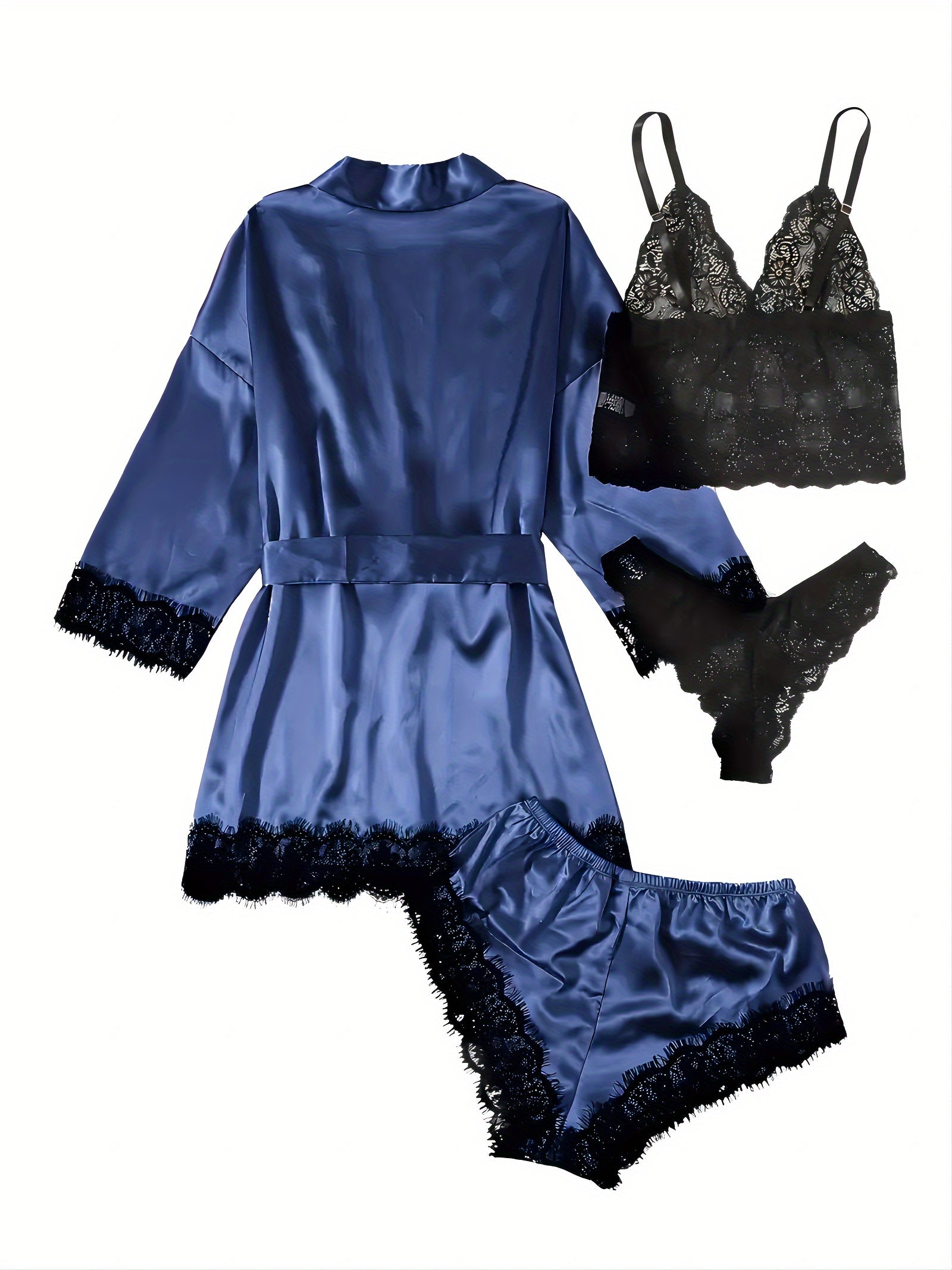 Lace Stitching Satin Pajama Set,