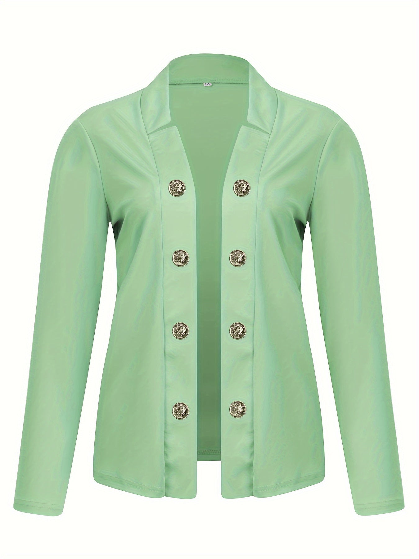 Button Decor Open Front Blazer, Casual Long Sleeve.