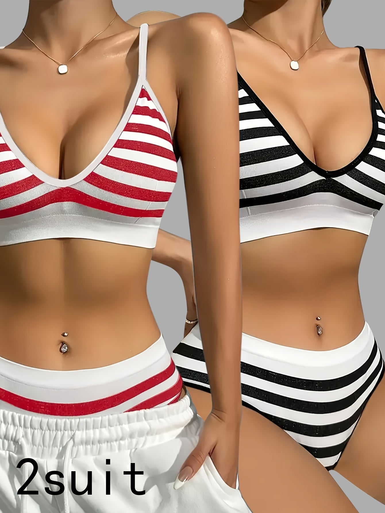 4pcs Women'S Lingerie Set Striped Suspenders Thin Underwear '/MH