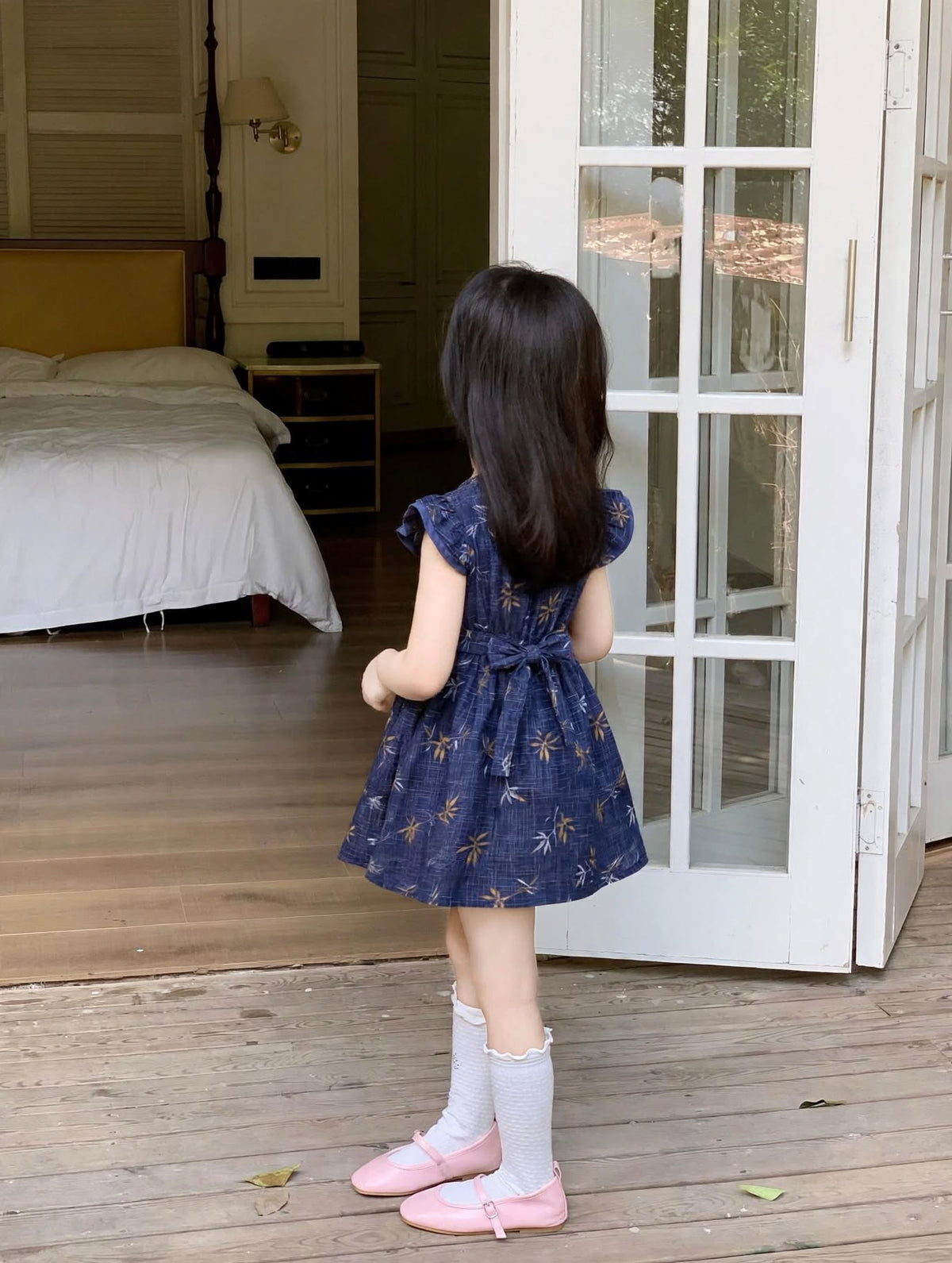 Girls Flower Printed Blue Denim Button-Down Tunic (2–12 Years)