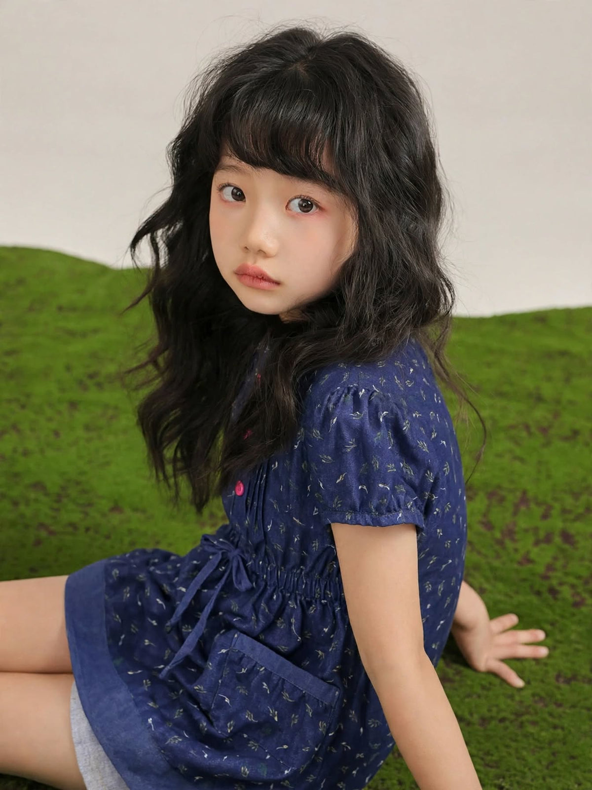 Girls Flower Printed Blue Denim Button-Down Tunic (2–12 Years)