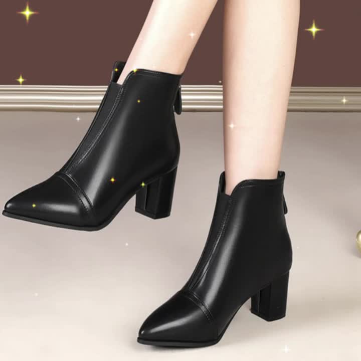 1pr Elegant Solid Color Mid Heel Ankle Boots for Women -/MH