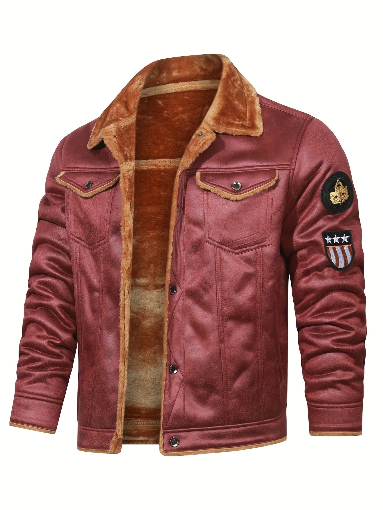 Men's Casual Polyester Jacket with Faux Lining, Solid Color,