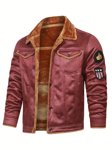 Men's Casual Polyester Jacket with Faux Lining, Solid Color,