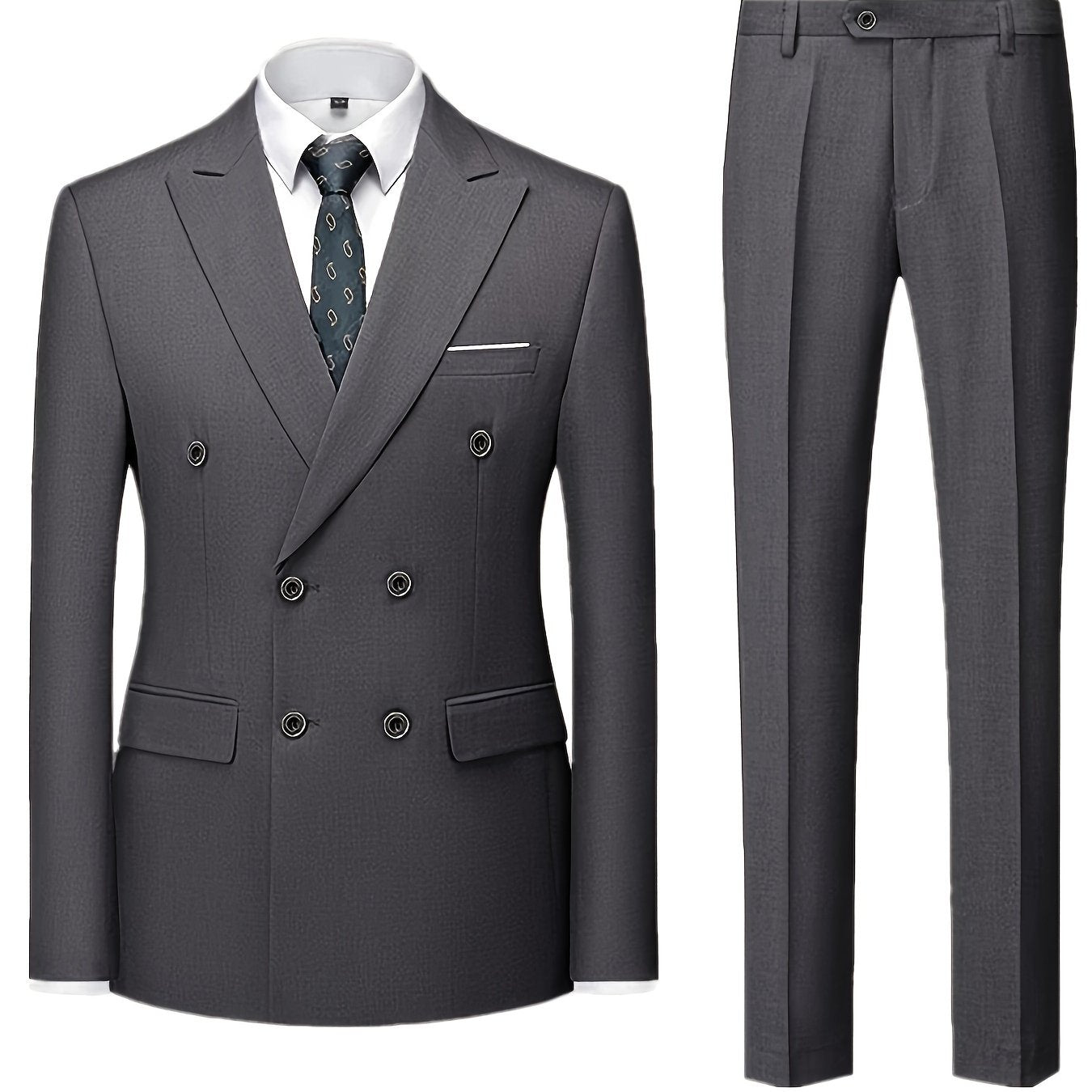 2pcs Men's Dress Suit Set, Peak Lapel Collar Double Breasted Blazer.