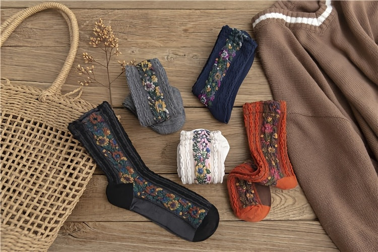 Palace Style Retro Floral Socks for Women,/MH