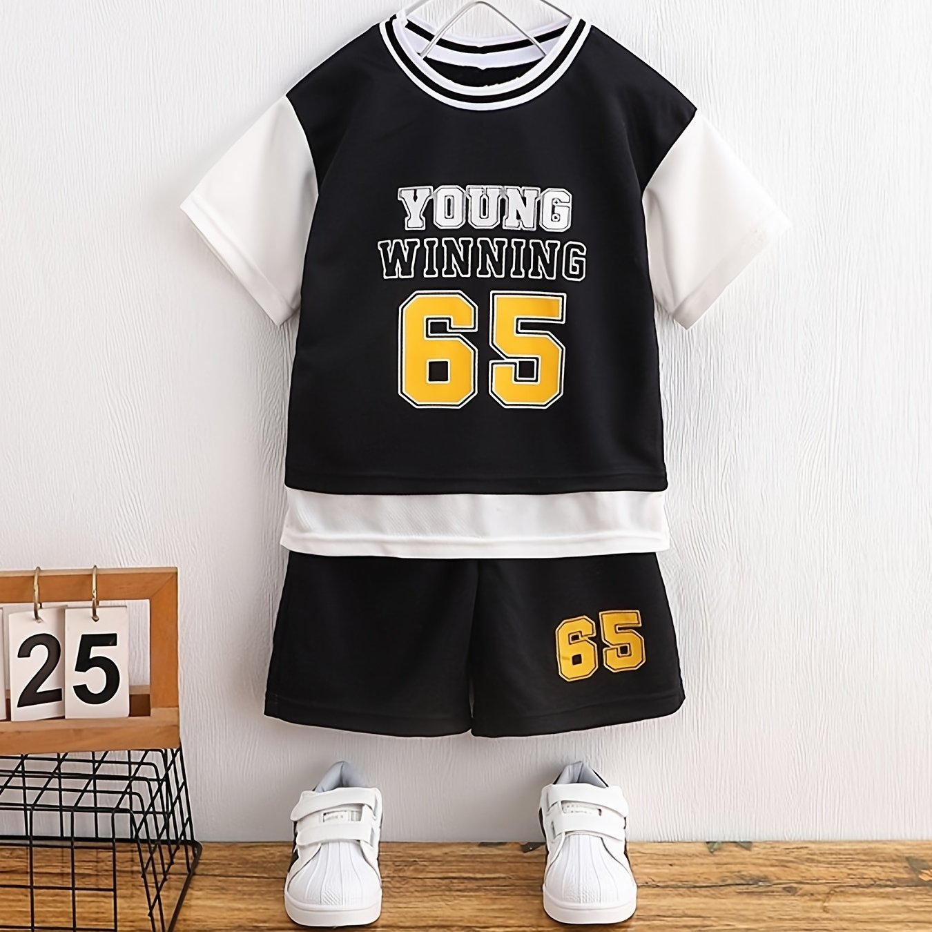 Boys "Young Winning" Number "65" Casual Outfit Round Neck T-shirt.