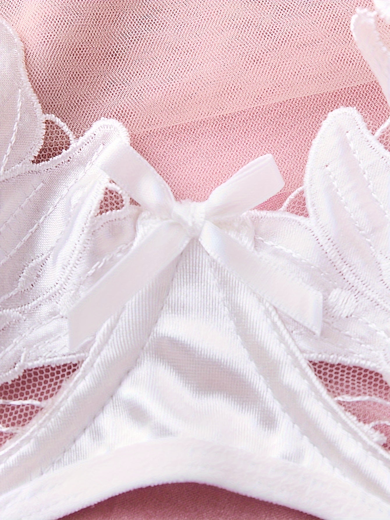 Elegant Lingerie Set, Floral Embroidery Semi Sheer Cami Bra & Panties,/MH