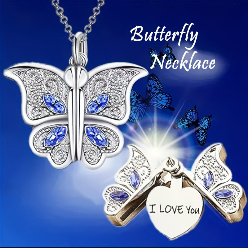 1Pcs Fashion Classic Openable Butterfly Love Lady Pendant Necklace Engraved I Love You Romantic Proposal Valentine's Day Gift Jewelry