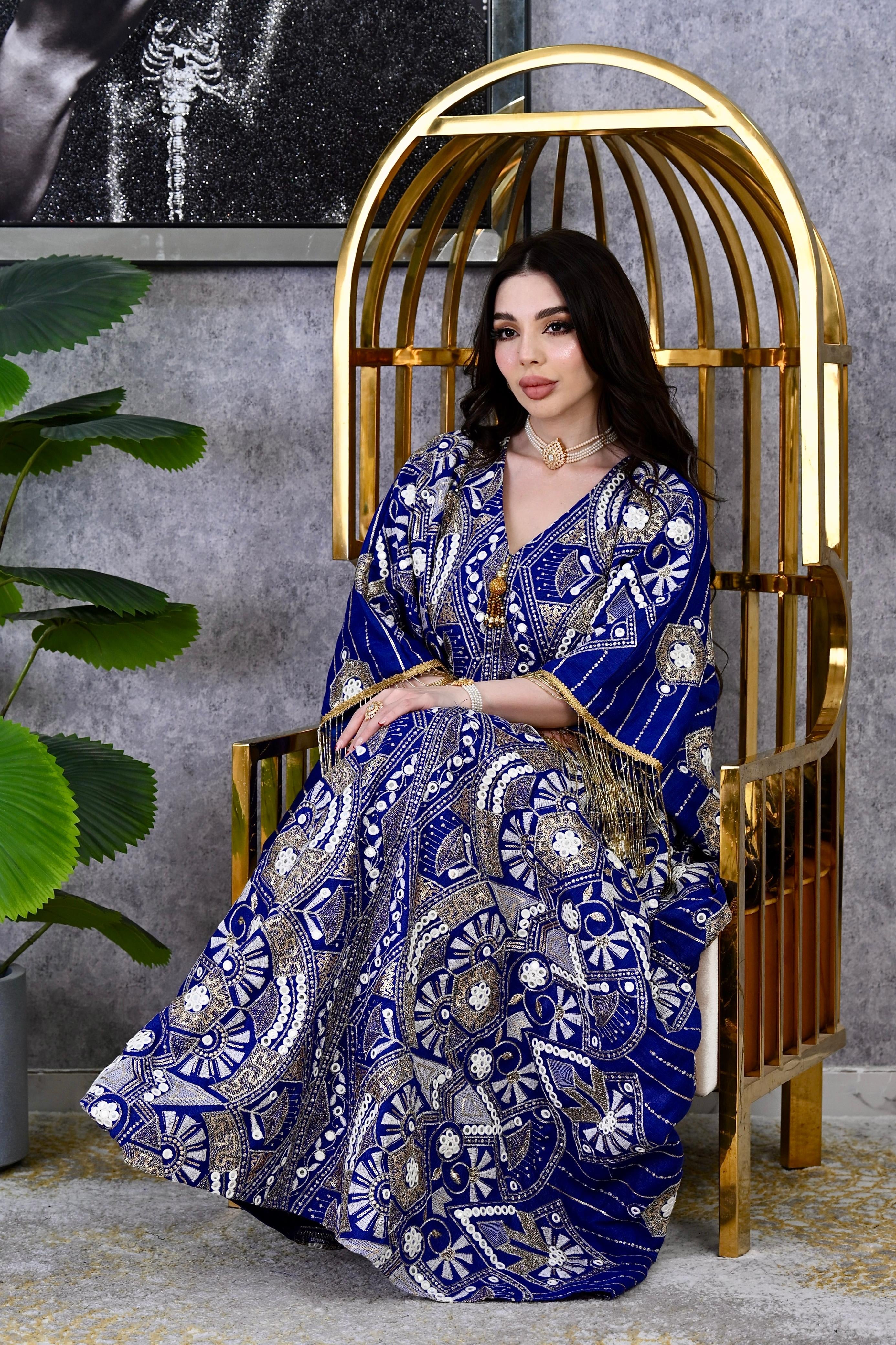 Embroidered Butterfly Kaftan with Tassel Sleeves | 4 Colors | Luxury Free Size Dress for Eid UAE | MH