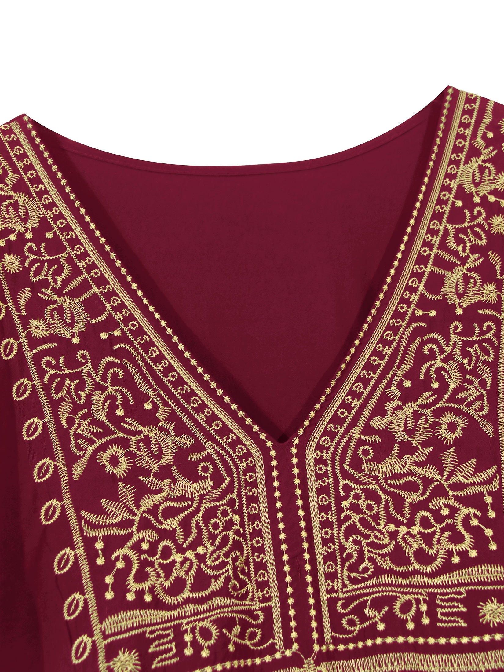 EDOLYNSA Sexy Red Geometric Embroidered Kaftan | V-Neck women fashion'/MH