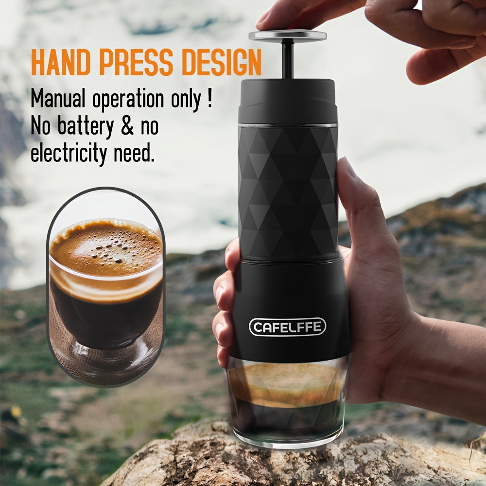 Cafelffe 3in 1 Portable Coffee Machine Manual Capsule Espresso Machine Non-heating, Non-electric, Suitable for Nespresso Capsules, Dolce Gusto Capsules and Grind Coffee, Suitable for Car, Travel, Office, Camping and Hiking, T