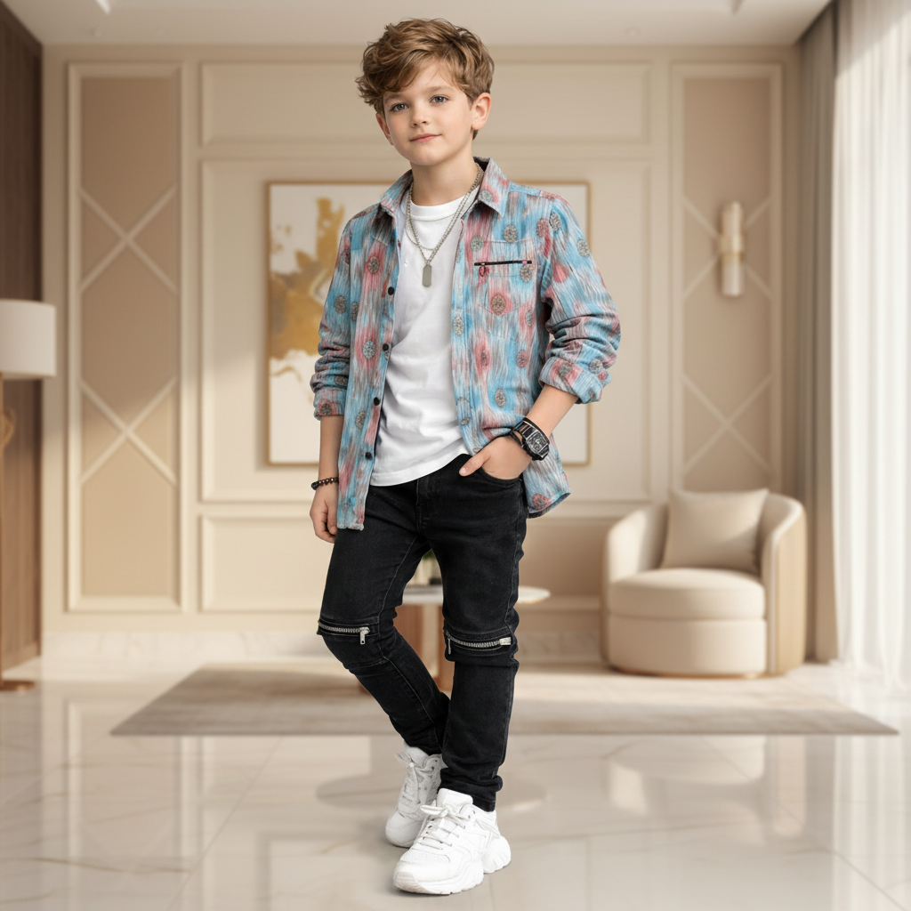 Stylish Printed Cotton Shirt for Boys | Casual Long Sleeve Kids Shirt | Sizes 2-12 Years | MH