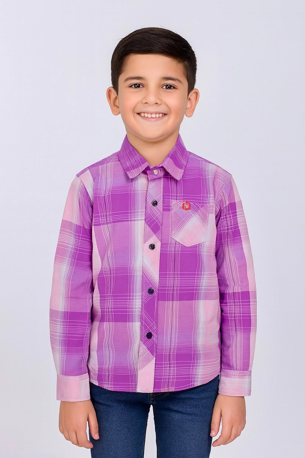 Boys’ Pink Purple Checkered Shirt Long Sleeve Plaid Button Up | Sizes 2-12Years | MH