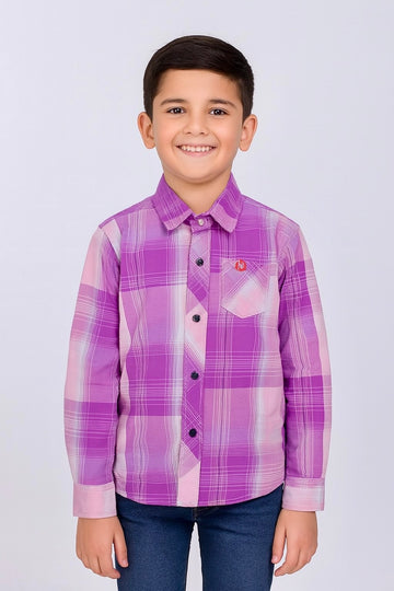 Boys’ Pink Purple Checkered Shirt Long Sleeve Plaid Button Up | Sizes 2-12Years | MH