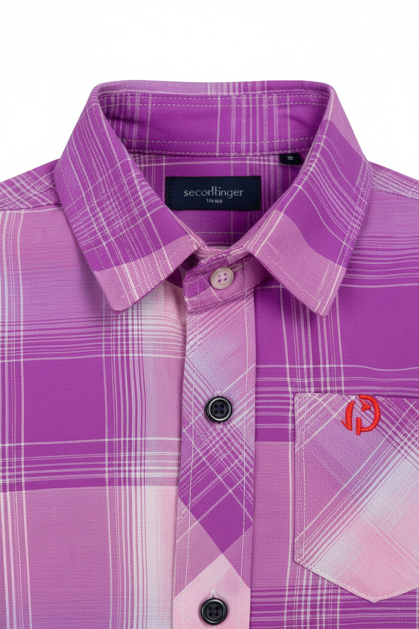 Boys’ Pink Purple Checkered Shirt Long Sleeve Plaid Button Up | Sizes 2-12Years | MH