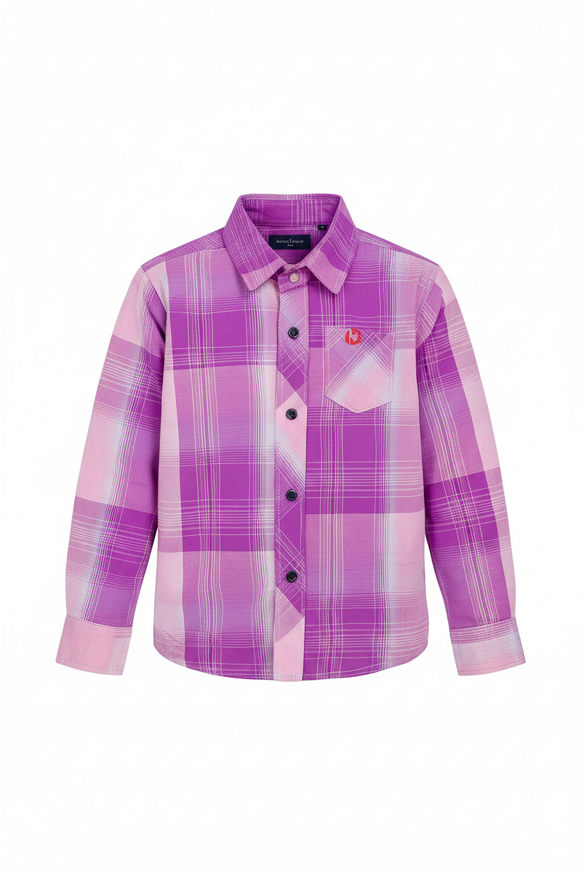 Boys’ Pink Purple Checkered Shirt Long Sleeve Plaid Button Up | Sizes 2-12Years | MH