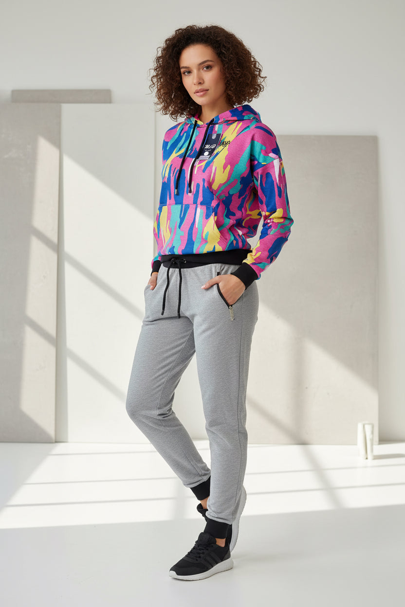 Women's Contrast Waistband Slim-Fit Joggers with Zip Pockets, 6 Colored | Sizes S-XL | MH