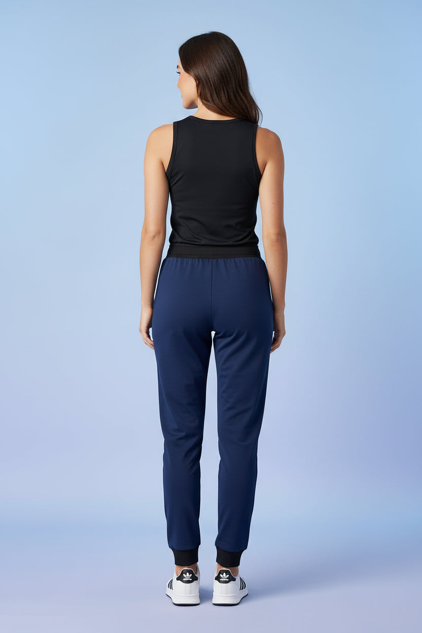 Women's Contrast Waistband Slim-Fit Joggers with Zip Pockets, 6 Colored | Sizes S-XL | MH
