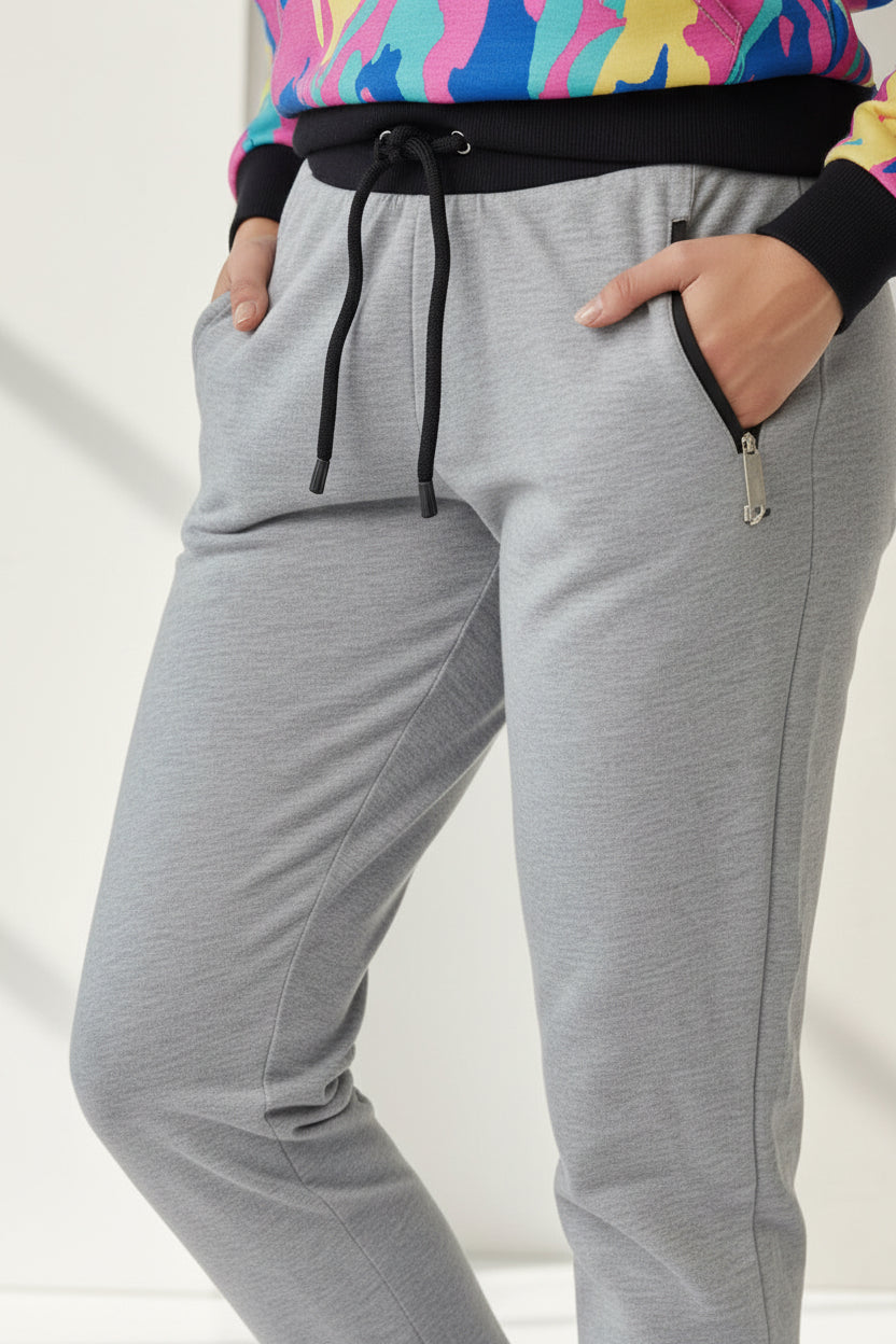 Women's Contrast Waistband Slim-Fit Joggers with Zip Pockets, 6 Colored | Sizes S-XL | MH