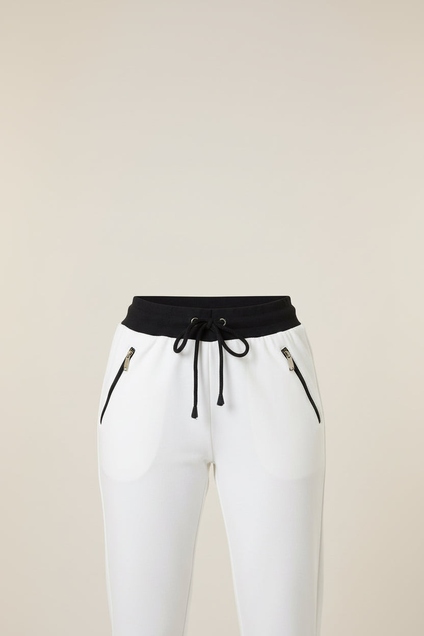 Women's Contrast Waistband Slim-Fit Joggers with Zip Pockets, 6 Colored | Sizes S-XL | MH