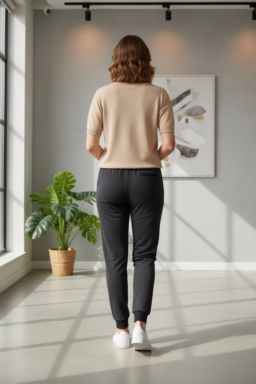 Women's Contrast Waistband Slim-Fit Joggers with Zip Pockets, 6 Colored | Sizes S-XL | MH