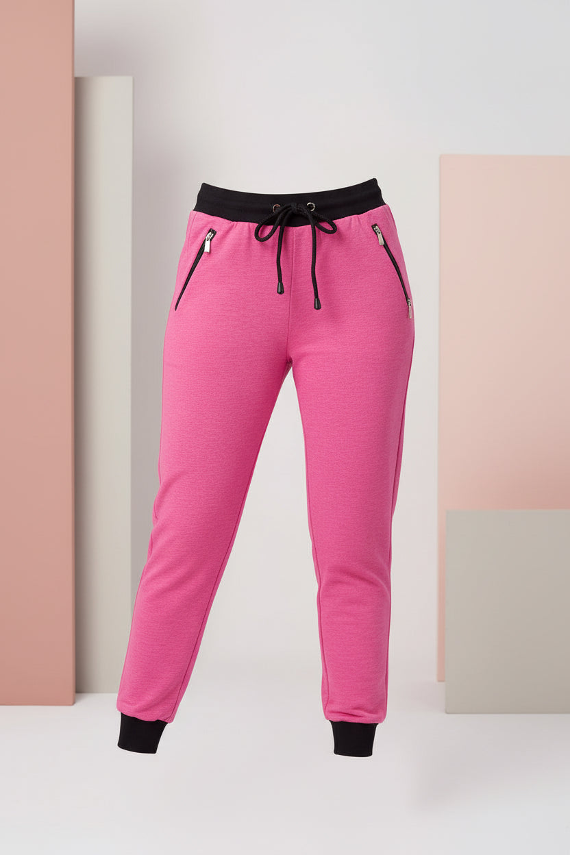Women's Contrast Waistband Slim-Fit Joggers with Zip Pockets, 6 Colored | Sizes S-XL | MH