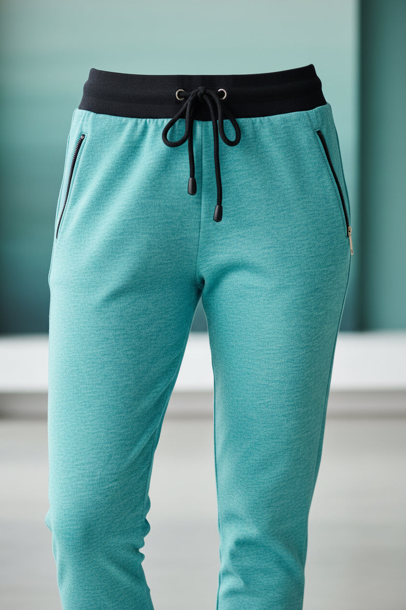 Women's Contrast Waistband Slim-Fit Joggers with Zip Pockets, 6 Colored | Sizes S-XL | MH