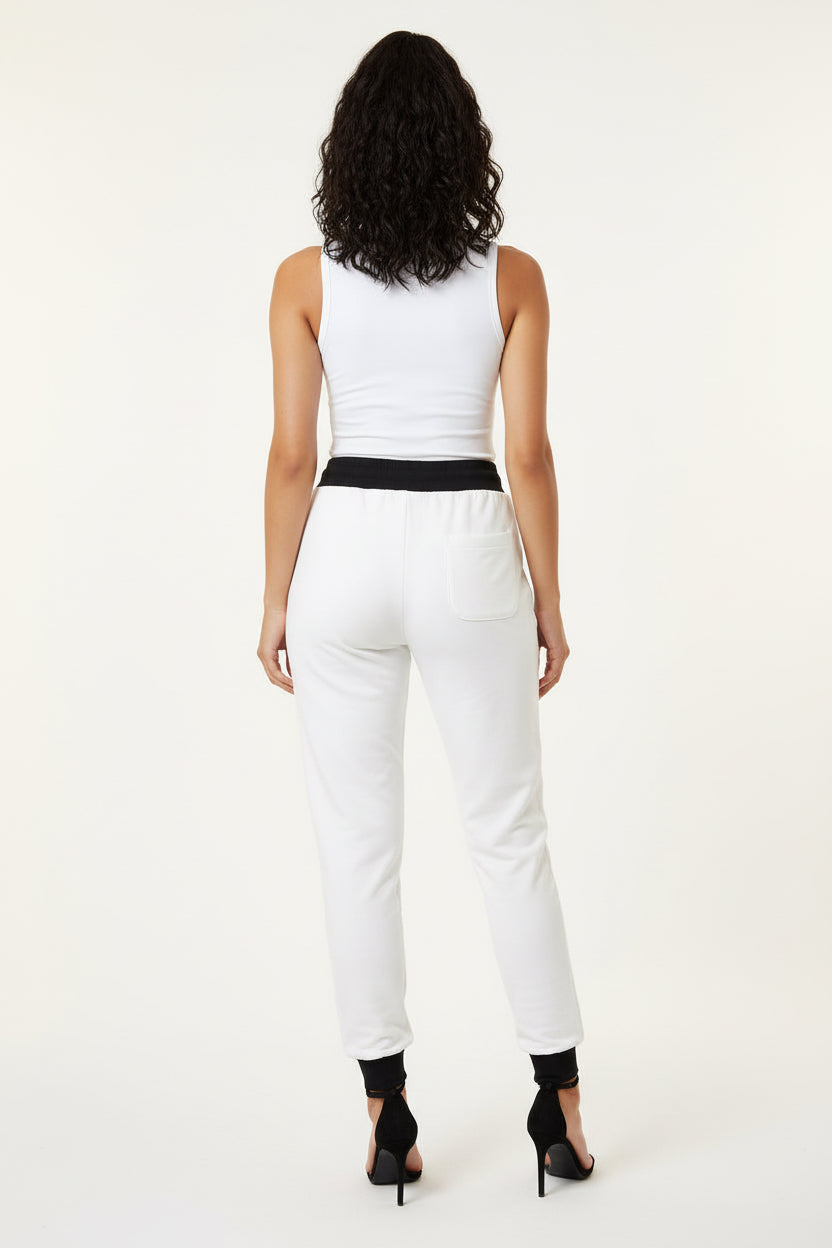 Women's Contrast Waistband Slim-Fit Joggers with Zip Pockets, 6 Colored | Sizes S-XL | MH