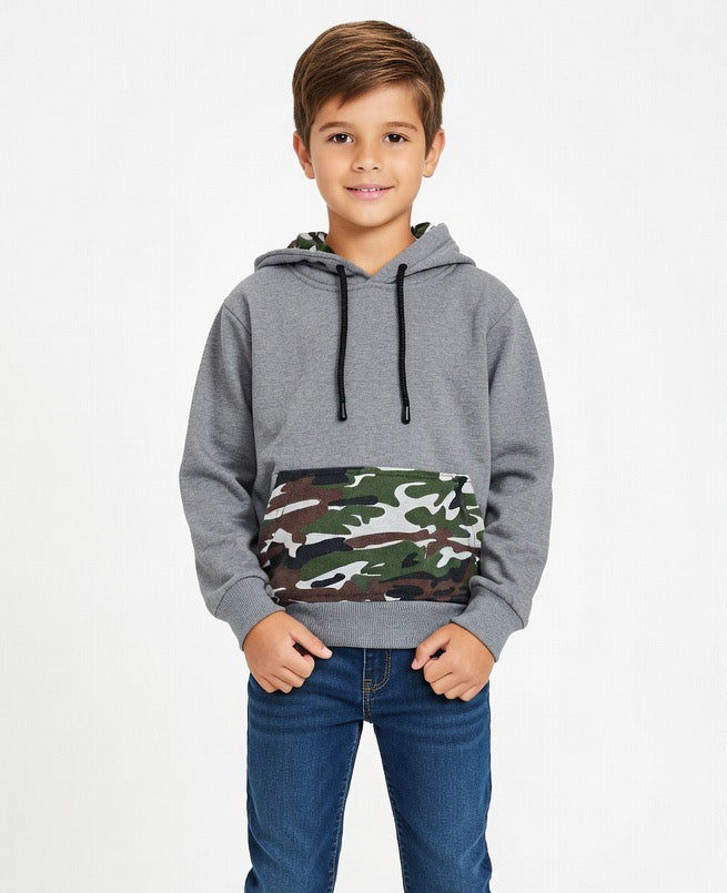 Kid Boys Premium Camo Pocket Hoodie with Contrast Trim | MH Size (2-12Years)