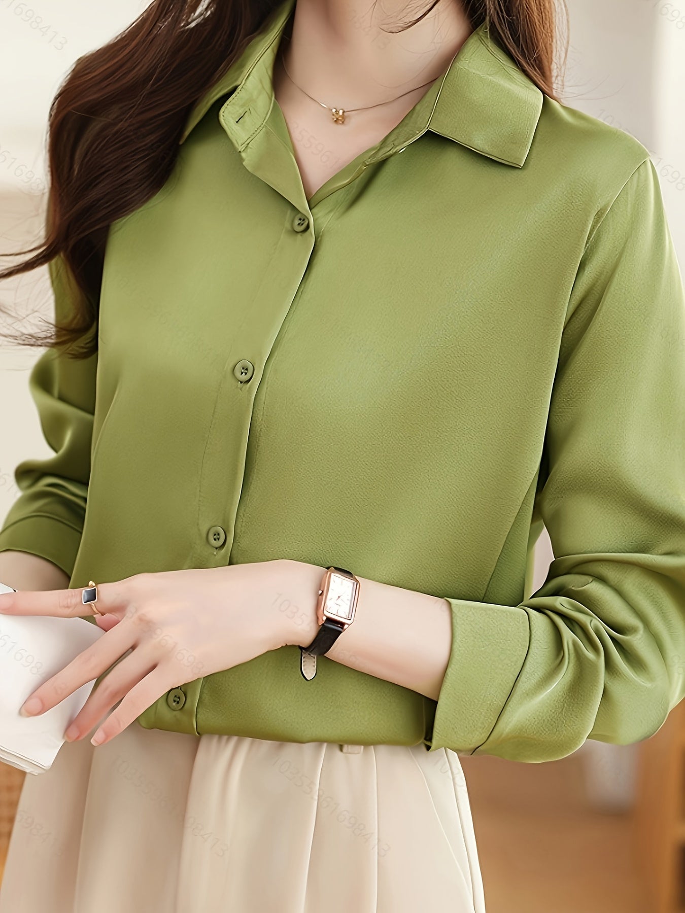 Luxury Feel Wrinkle-Resistant Satin Shirt for Women | Solid Color