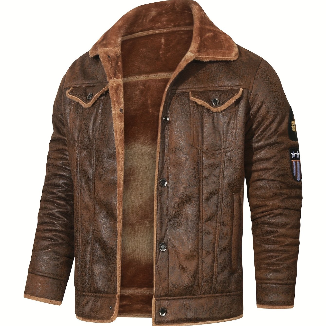 Men's Casual Polyester Jacket with Faux Lining, Solid Color,
